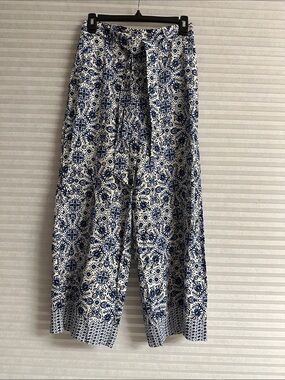 Joie Blue and White Floral Pants with Elastic Waist